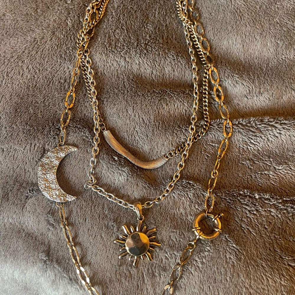 Free People Layered Gold Moon and Sun Necklace